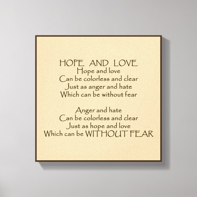 Hoffnung und Liebe Gedicht umarmte Canvas Leinwanddruck (Vorderseite)