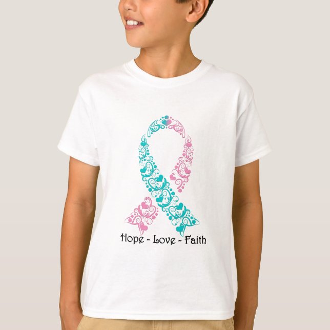 Hoffnungs-aquamarines und rosa Bewusstseins-Band T-Shirt (Vorderseite)