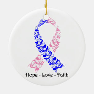 Hoffnungs-rosa und blaues Bewusstseins-Band Keramik Ornament