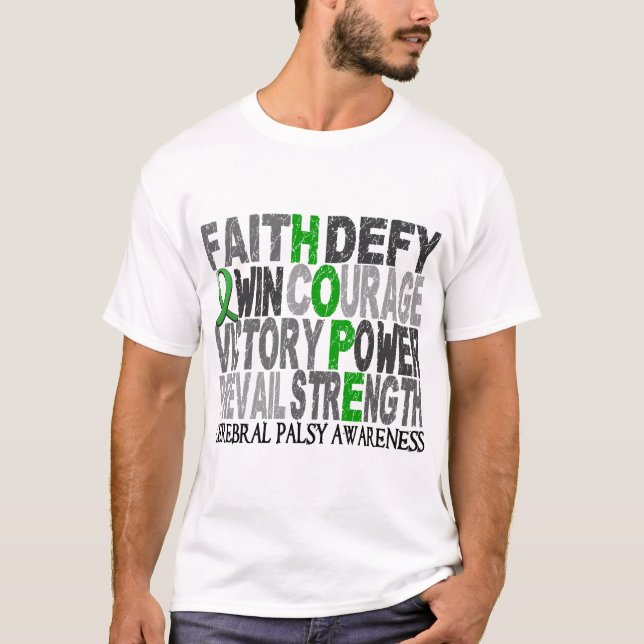 Hoffnungs-Wort-Collagen-zerebrale Lähmung T-Shirt (Vorderseite)