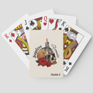 Hoffnungslose Romantik - Gotischer Schädel, Rote R Spielkarten