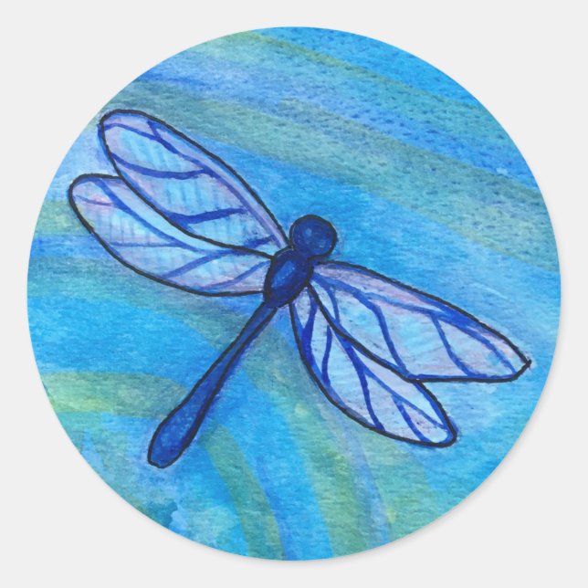 Hoffnungsvolle Blaue Libelle Spirit Watercolor Runder Aufkleber (Vorderseite)