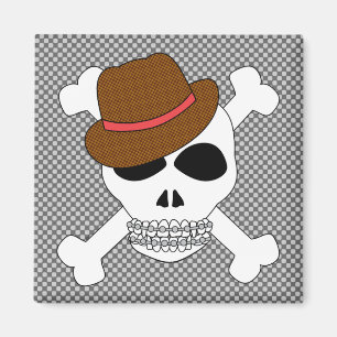 Höfliche Schädel-gekreuzte Knochen mit Fedora Magnet
