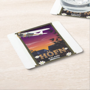 Höfn Island-Flugplakat Rechteckiger Pappuntersetzer