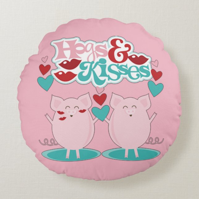 Hog und Kisses Rundes Kissen (Vorderseite)