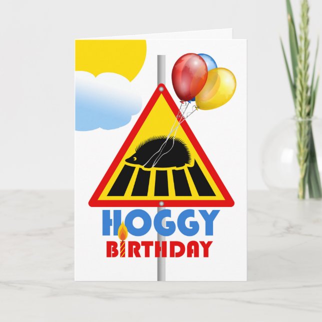 Hoggy Birthday, Igel Crossing Road Sign Karte (Vorderseite)
