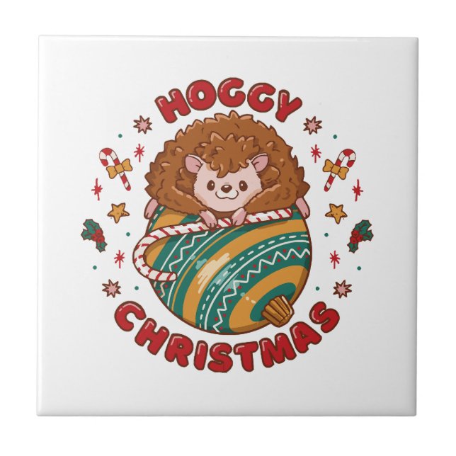 Hoggy Christmas Igel Fliese (Vorderseite)