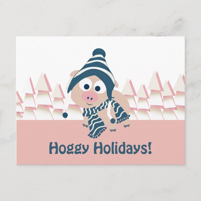 Hoggy Feiertage! Niedliches Winter-Schwein Feiertagspostkarte (Vorderseite)