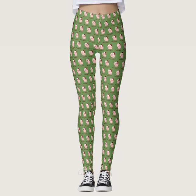 Hoggy Holidays Niedlich Schweinchen mit Weihnachts Leggings (Vorderseite)