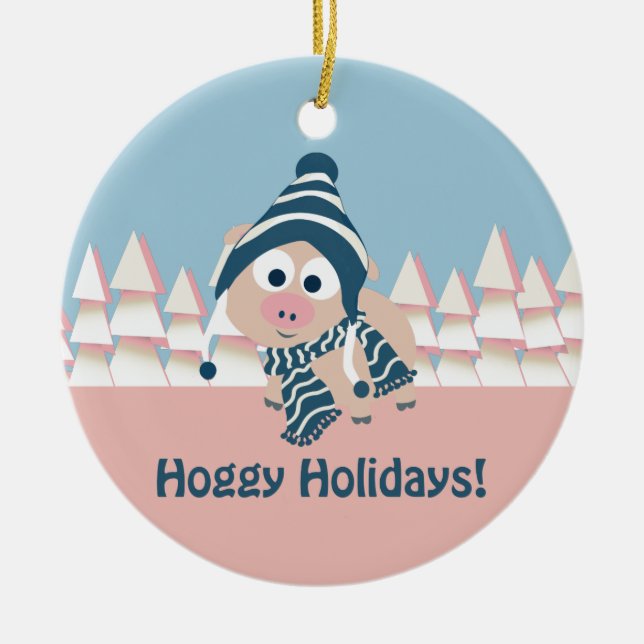 Hoggy Holidays! Winterschwein Keramik Ornament (Vorne)