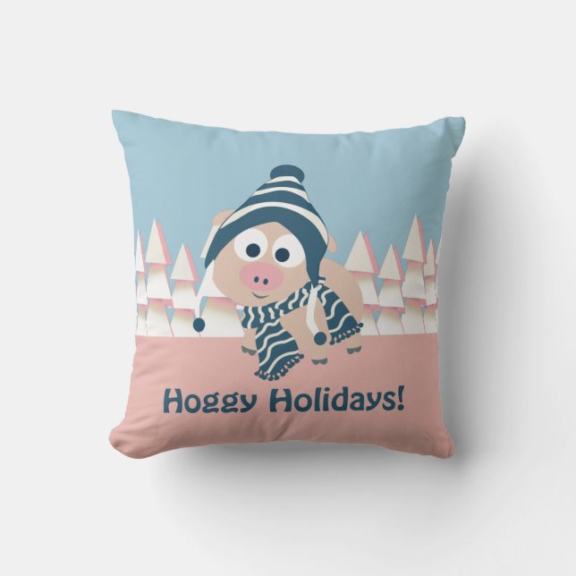 Hoggy Holidays! Winterschwein Kissen (Vorderseite)