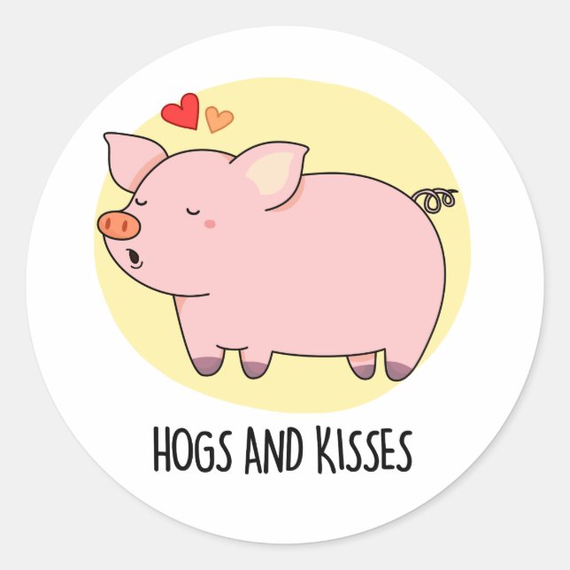 Hogs and Kisses Funny Hog Pig Pub Runder Aufkleber (Vorderseite)