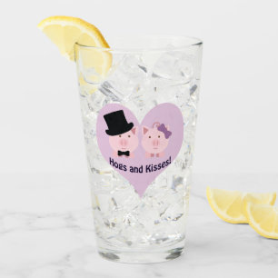 Hogs and Kisses Niedlich Pig Couple Glas