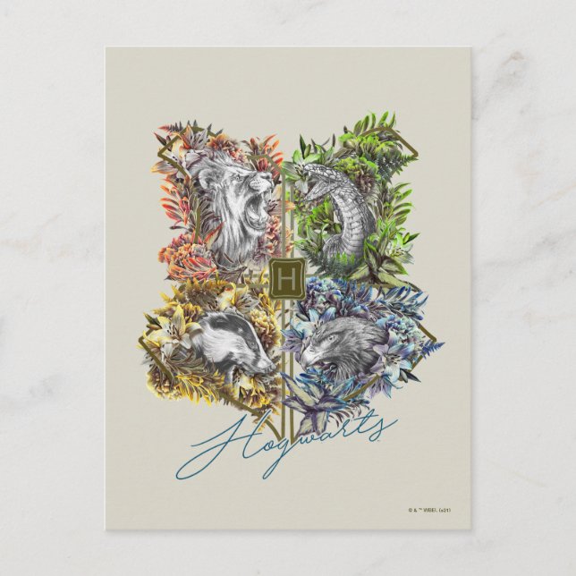 HOGWARTS™ Abzeichen Blumengrafik Postkarte (Vorderseite)