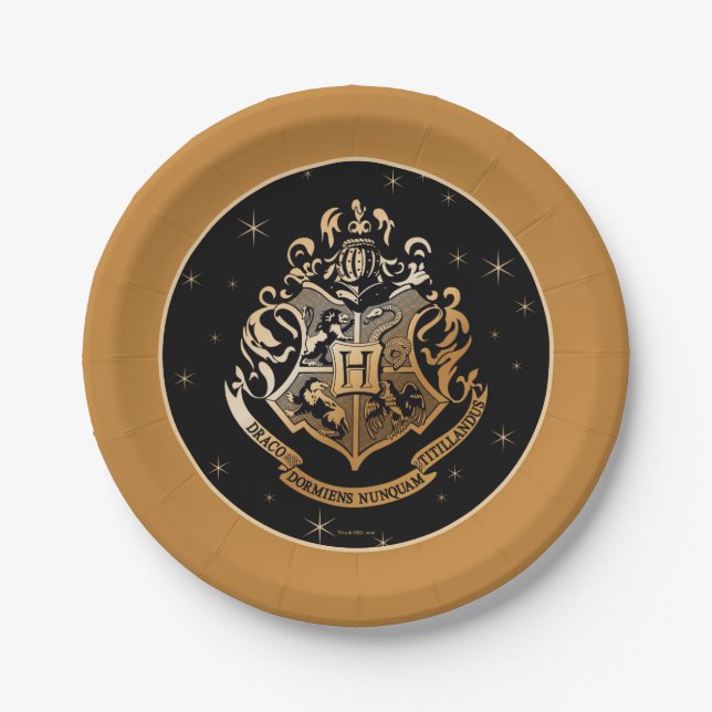 HOGWARTS™ Goldenes Wappen Pappteller (Vorderseite)