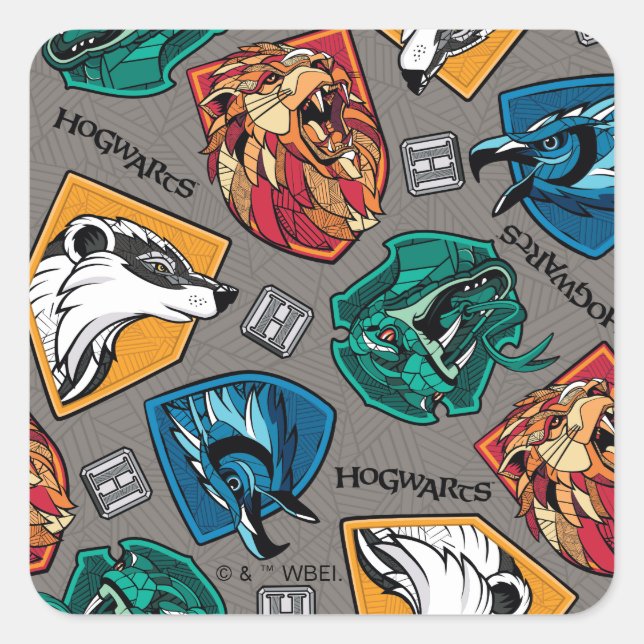 HOGWARTS™ Houses Crosshatched Pattern Quadratischer Aufkleber (Vorderseite)