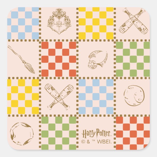 HOGWARTS™ QUIDDITCH™ Team Checker Muster Quadratischer Aufkleber (Vorderseite)