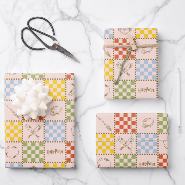 HOGWARTS™ QUIDDITCH™ Team Karomuster Geschenkpapier Set (Vorderseite)