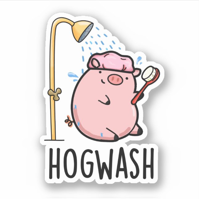 Hogwash Funny Pig Pun Aufkleber (Vorderseite)