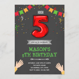 Hohe fünfte Geburtstagsladung Einladung