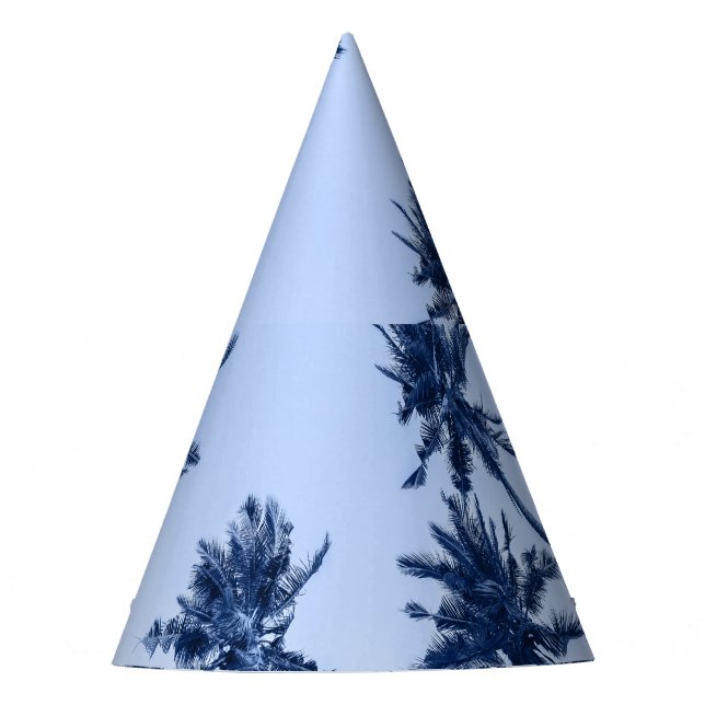 Hohe Palmen, klarer blauer Himmel. Partyhütchen (Vorderseite)
