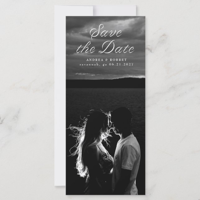 Hohe Ribbon Script Save-the-Date-Karte (Vorderseite)