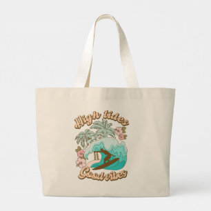 Hohe Tiden Gutes Vibes Beach Life Surfen Tropisch Jumbo Stoffbeutel