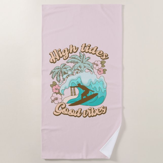 Hohe Tiden Gutes Vibes Beach Life Surfen Tropisch Strandtuch (Vorderseite)