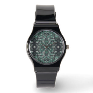 Höhen Dunkelgrüne Abstrakte Aquarellkunst Armbanduhr
