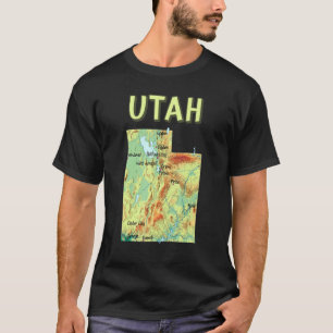 Höhenkarte des Utah Staat zu den wichtigsten Seen T-Shirt