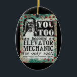 Höhenrudermechanismus - Vintage, sonnige Rückwand Keramik Ornament<br><div class="desc">Elevator Mechanische Vintage Werbung in Türkis, Aqua, Rot und Schwarz. Künstlerisch, lustig, farbenfroh und lustig, es macht ein tolles Geschenk und bringt dem Empfänger sicherlich Lächeln und Lachen.</div>