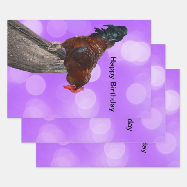 Höhepunkt in Majestät: Rooster on Dreamy Lila Glow Geschenkpapier Set (Set)