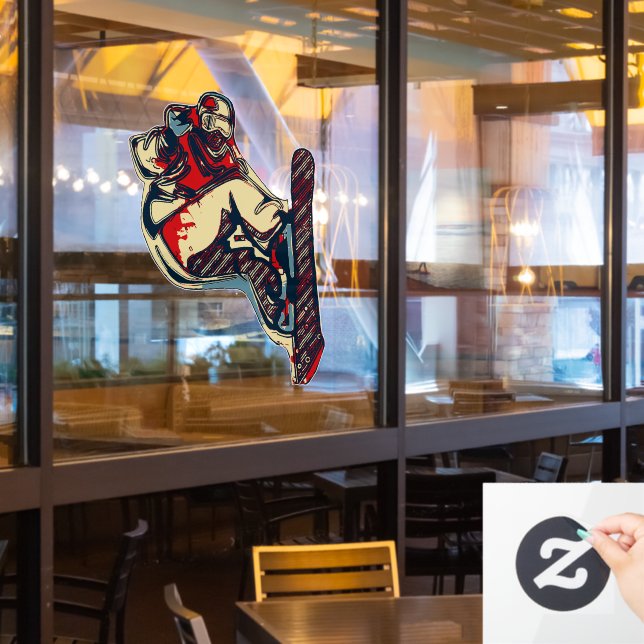 Hoher Flyer! - Snowboarden Fensteraufkleber (Restaurantfenster)