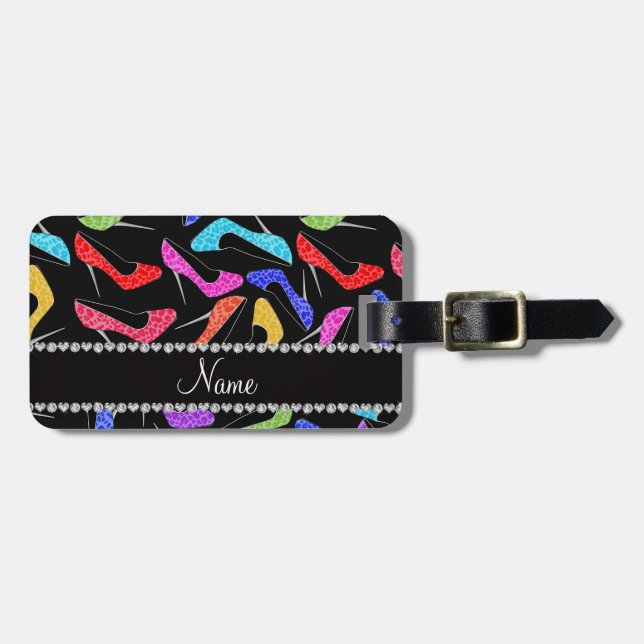 Hoher Heels des personalisierten schwarzen Gepäckanhänger (Vorderseite horizontal)
