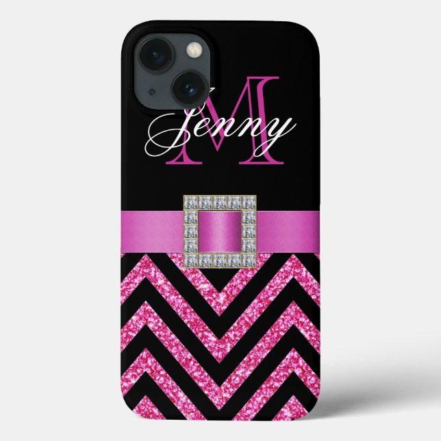 HOHER PINK ZICKZACK GLITZER MÄDCHEN Case-Mate iPhone HÜLLE (Rückseite)