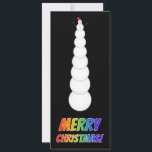 Hoher Snowman   "MERRY CHRISTMAS!" in Regenbogente Karte<br><div class="desc">Dieses alberne Weihnachtskarten-Design enthält die Meldung "MERRY CHRISTMAS!" Buchstaben mit einem Regenbogenverlauf. An der Vorderseite befindet sich auch eine Darstellung eines sehr großen Schneemanns. Auf der Rückseite befindet sich eine anpassbare Nachricht.</div>