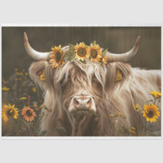 Höhere Kuh im Feld der Sonnenblumen Dekoupage Seidenpapier