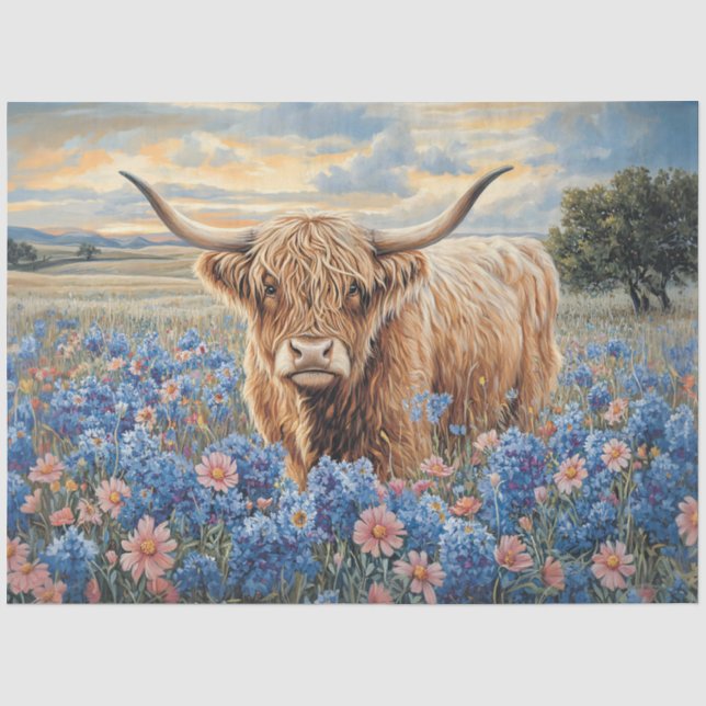 Höhere Kuh rosa und blaue Wildblumen Dekoupage Seidenpapier (Vorderseite)