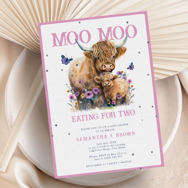 Höhere Kuh Whimsical Floral Pink Baby Dusche Einladung (Von Creator hochgeladen)
