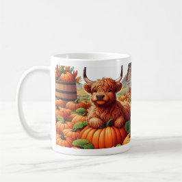 Höhere Kuhkalben, die sich zwischen Kürbiskins zur Kaffeetasse