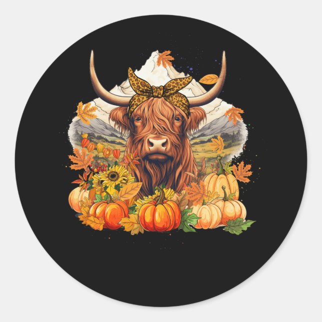 Höhere Kuhstürze und Blätter Pumpkins Herbst Danke Runder Aufkleber (Vorderseite)