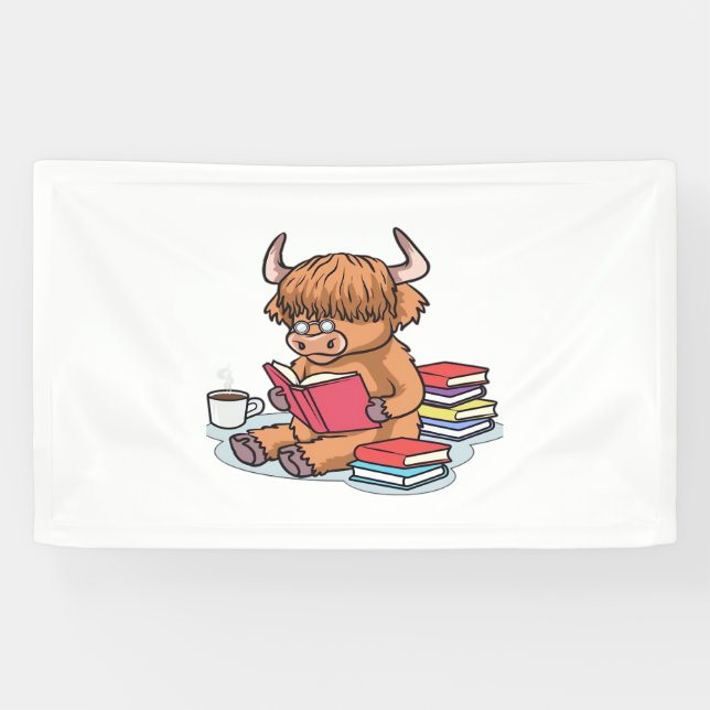 Höhere Rinderkühe lesen Bücher trinken Kaffeeklass Banner (Horizontal)