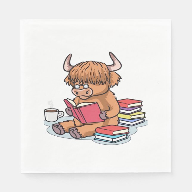 Höhere Rinderkühe lesen Bücher trinken Kaffeeklass Serviette (Vorderseite)