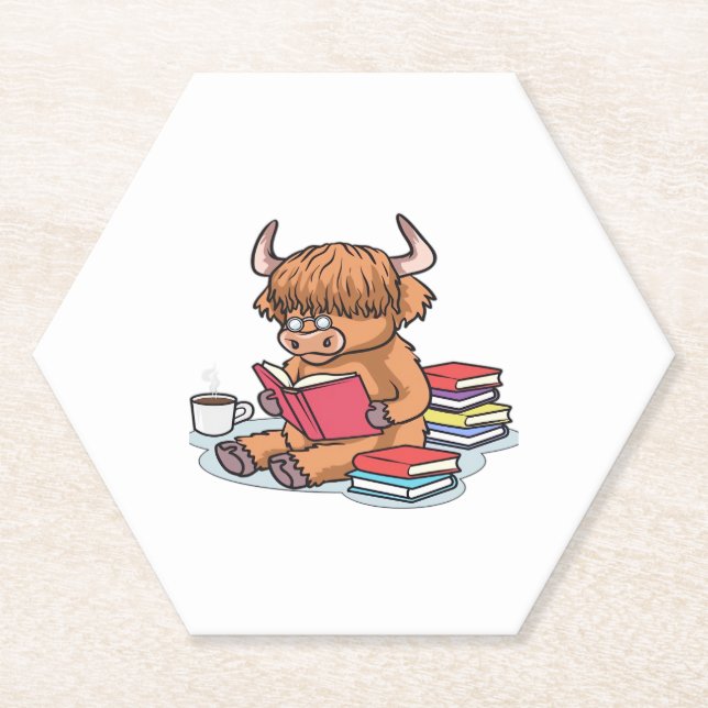 Höhere Rinderkühe lesen Bücher trinken Kaffeeklass Untersetzer (Vorderseite)