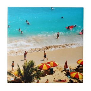 Höhere Sicht auf den Strand von Waikiki, Honolulu Fliese