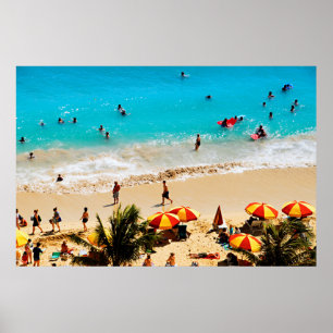 Höhere Sicht auf den Strand von Waikiki, Honolulu Poster