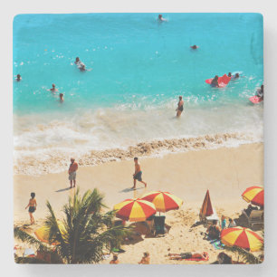 Höhere Sicht auf den Strand von Waikiki, Honolulu Steinuntersetzer