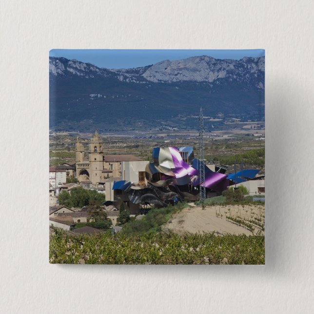 Höhere Stadtsicht und Hotel Marques de Riscal Button (Vorderseite)