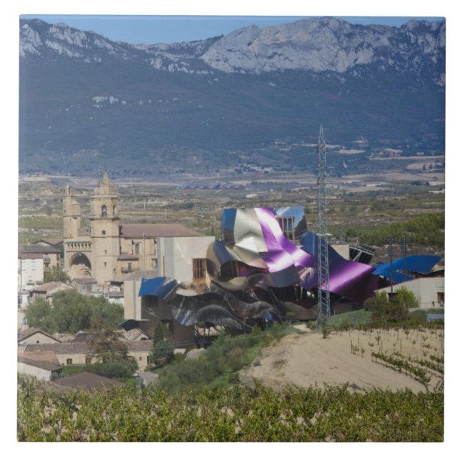 Höhere Stadtsicht und Hotel Marques de Riscal Fliese (Vorderseite)