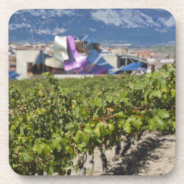 Höhere Stadtsicht und Hotel Marques de Riscal Getränkeuntersetzer (Vorderseite)